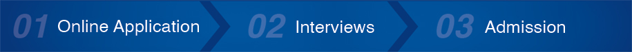 1. Online Application 2. Interviews 3. Admission